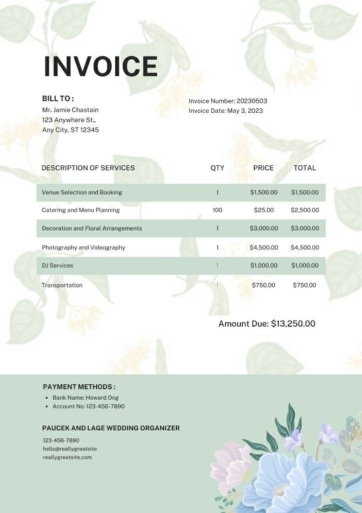 Mẫu hoá đơn màu xanh bạc hà