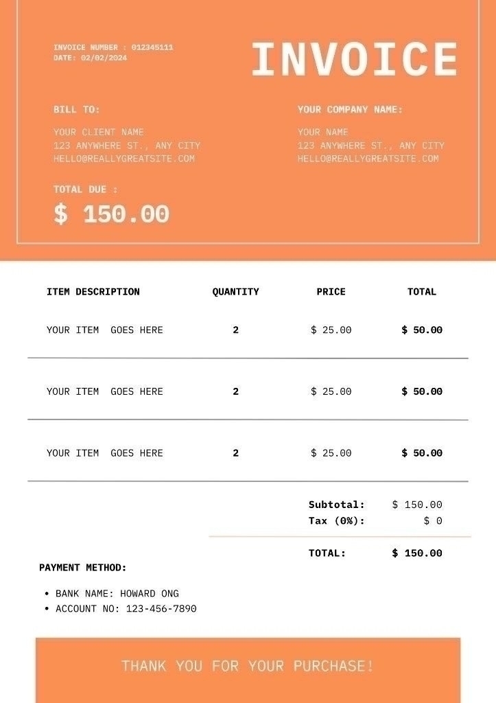 Mẫu hoá đơn màu cam