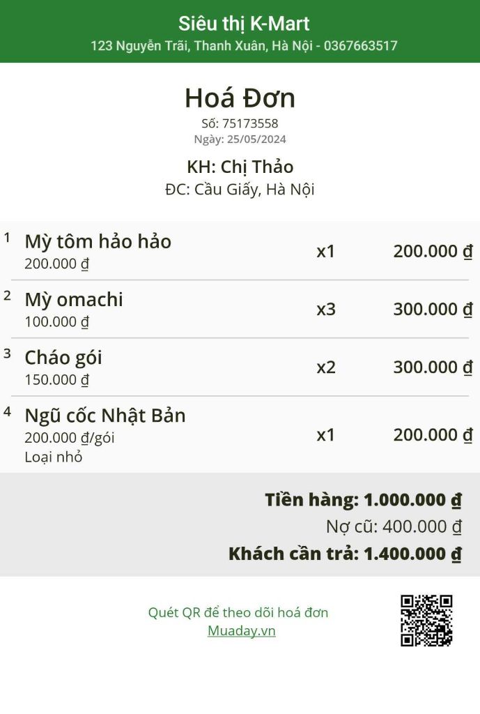 Mẫu hoá đơn dạng phiếu