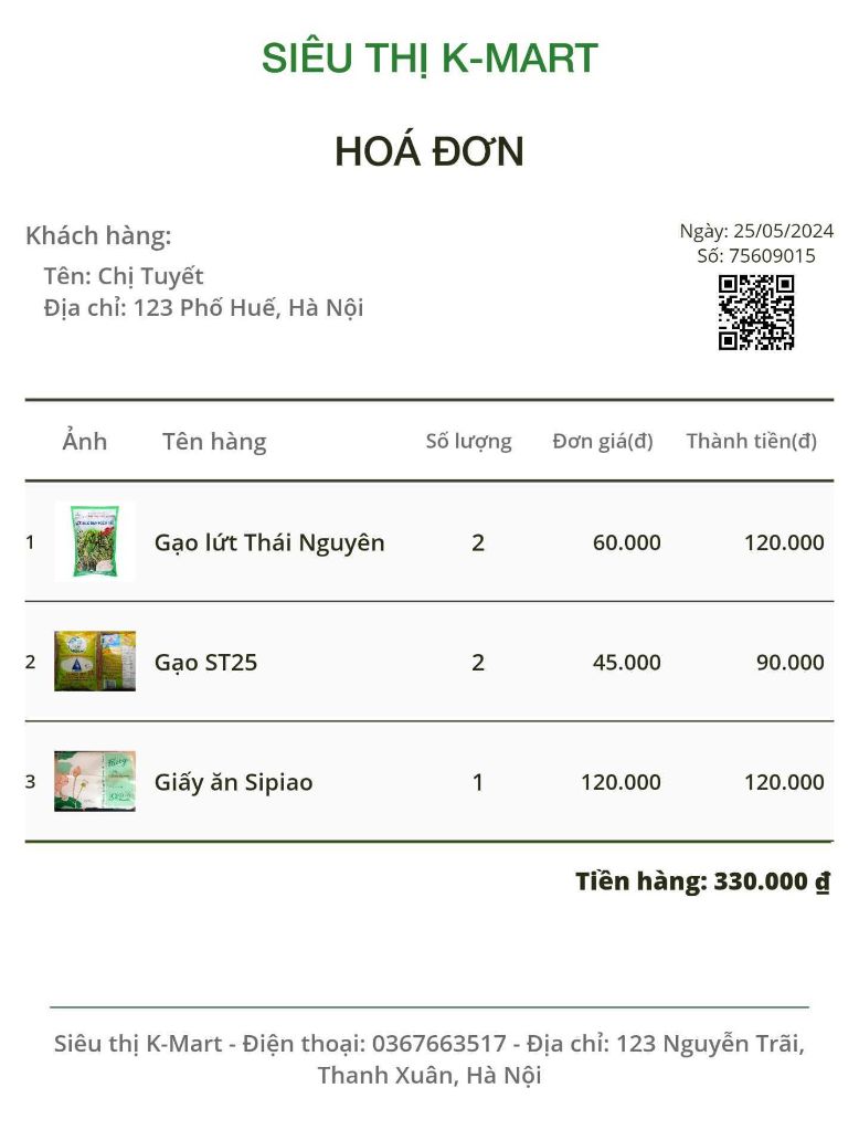 Mẫu hoá đơn dạng bảng