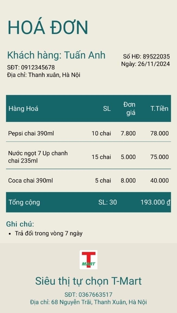 Mẫu hoá đơn màu xanh đậm