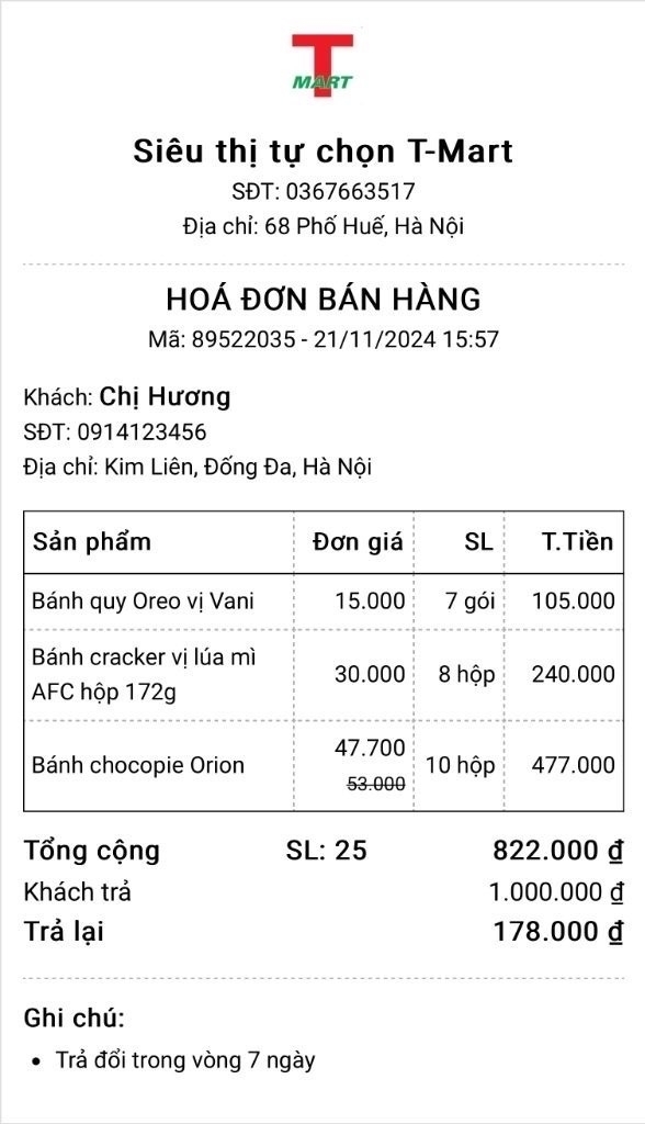 Mẫu hoá đơn dạng bảng tối giản